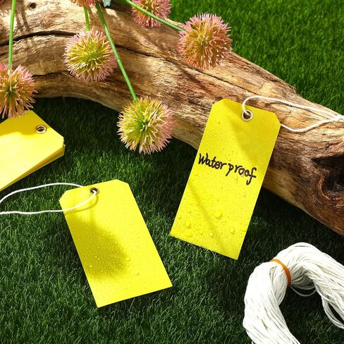 200 Pcs Blank Yellow Tag with Wire Blank Plastic Tags Shipping Tags Waterproof Tags for Labeling Shipping Labels with 200 Pcs String and 5 Pcs Black Maker Pens for Labeling Pricing Luggage, 2 x 4 Inch in Saudi Arabia