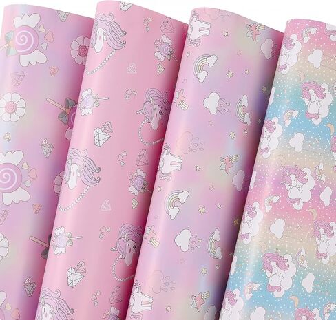 PlandRichW Birthday Wrapping Paper Folded for Girls Kids Baby Women Mermaid Scale Scallop Galaxy 4 Styles of Gift Wrapping Paper for Weddings Graduation Anniversaries 12 Sheets 20 X 29 Inch in Kuwait