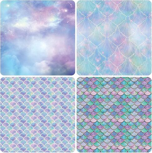 PlandRichW Birthday Wrapping Paper Folded for Girls Kids Baby Women Mermaid Scale Scallop Galaxy 4 Styles of Gift Wrapping Paper for Weddings Graduation Anniversaries 12 Sheets 20 X 29 Inch in Kuwait