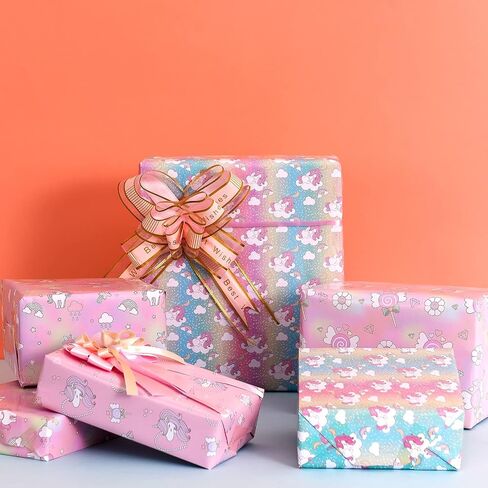 PlandRichW Birthday Wrapping Paper Folded for Girls Kids Baby Women Mermaid Scale Scallop Galaxy 4 Styles of Gift Wrapping Paper for Weddings Graduation Anniversaries 12 Sheets 20 X 29 Inch in Kuwait