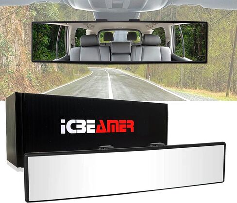 مرآة الرؤية الخلفية للسيارة مقاس 11.8 بوصة من ICBEAMER، زاوية واسعة بانورامية، زجاج ملون شفاف عالي الدقة، مشبك داخلي على مرآة السيارة المحدبة، مضادة للوهج، ملحقات السيارات، عالمية للشاحنة، السيارة، سيارات الدفع الرباعي، حزمة من 1 in Kuwait