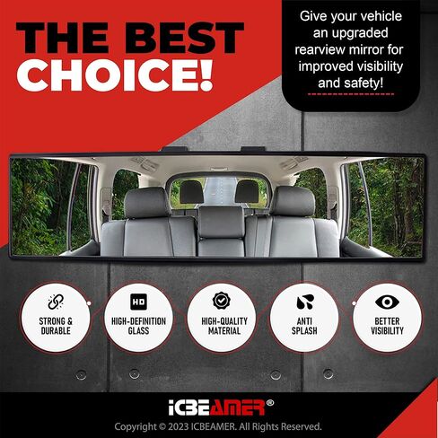 مرآة الرؤية الخلفية للسيارة مقاس 11.8 بوصة من ICBEAMER، زاوية واسعة بانورامية، زجاج ملون شفاف عالي الدقة، مشبك داخلي على مرآة السيارة المحدبة، مضادة للوهج، ملحقات السيارات، عالمية للشاحنة، السيارة، سيارات الدفع الرباعي، حزمة من 1 in Kuwait