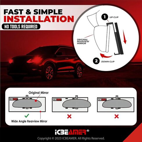 مرآة الرؤية الخلفية للسيارة مقاس 11.8 بوصة من ICBEAMER، زاوية واسعة بانورامية، زجاج ملون شفاف عالي الدقة، مشبك داخلي على مرآة السيارة المحدبة، مضادة للوهج، ملحقات السيارات، عالمية للشاحنة، السيارة، سيارات الدفع الرباعي، حزمة من 1 in Kuwait
