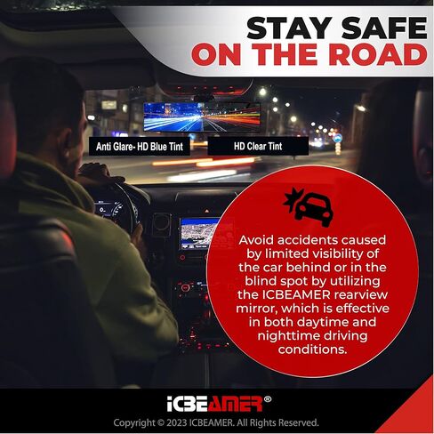 مرآة الرؤية الخلفية للسيارة مقاس 11.8 بوصة من ICBEAMER، زاوية واسعة بانورامية، زجاج ملون شفاف عالي الدقة، مشبك داخلي على مرآة السيارة المحدبة، مضادة للوهج، ملحقات السيارات، عالمية للشاحنة، السيارة، سيارات الدفع الرباعي، حزمة من 1 in Kuwait