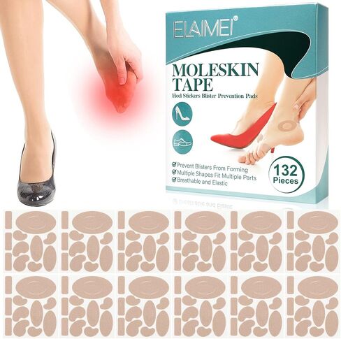 Moleskin for Blisters Feet, 132PCS Adhesive Moleskin Pads for Shoes, Toes, Heel | Blister Prevention and Reduce Friction - 12 Sheets in Kuwait