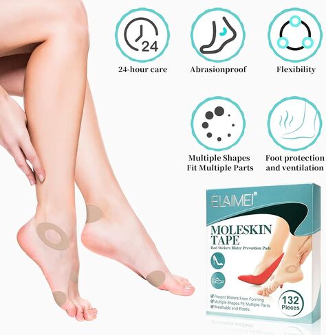 Moleskin for Blisters Feet, 132PCS Adhesive Moleskin Pads for Shoes, Toes, Heel | Blister Prevention and Reduce Friction - 12 Sheets in Kuwait