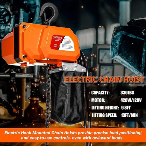 660LBS Electric Chain Hoist, 120V Winch with 5ft Wired Remote Control, Single Phase Overhead Crane Garage Ceiling Pulley Winch Hook Mount, 9.8ft Lift Height, w/Emergency Stop Switch in Kuwait