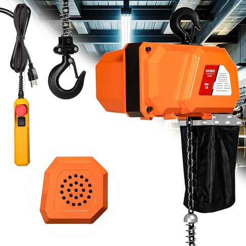 660LBS Electric Chain Hoist, 120V Winch with 5ft Wired Remote Control, Single Phase Overhead Crane Garage Ceiling Pulley Winch Hook Mount, 9.8ft Lift Height, w/Emergency Stop Switch in Kuwait