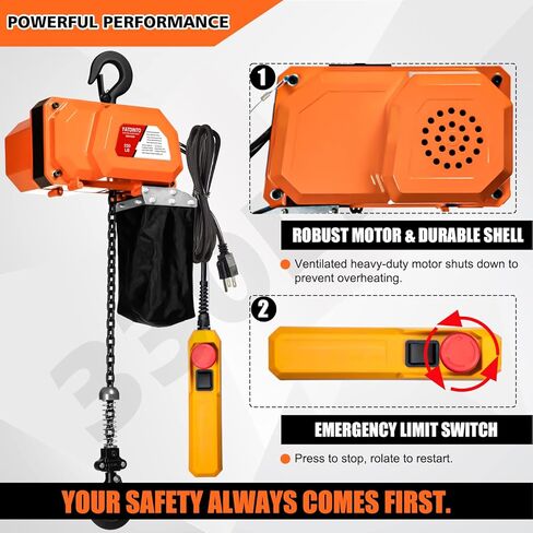 660LBS Electric Chain Hoist, 120V Winch with 5ft Wired Remote Control, Single Phase Overhead Crane Garage Ceiling Pulley Winch Hook Mount, 9.8ft Lift Height, w/Emergency Stop Switch in Kuwait