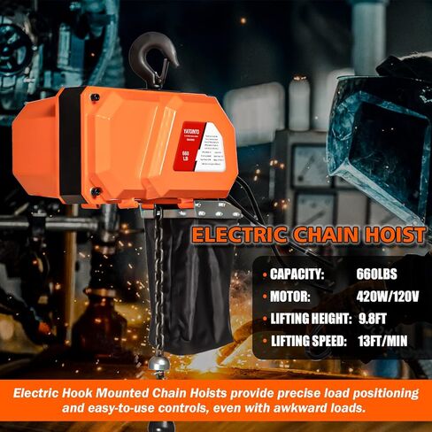 660LBS Electric Chain Hoist, 120V Winch with 5ft Wired Remote Control, Single Phase Overhead Crane Garage Ceiling Pulley Winch Hook Mount, 9.8ft Lift Height, w/Emergency Stop Switch in Kuwait