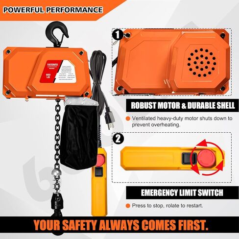 660LBS Electric Chain Hoist, 120V Winch with 5ft Wired Remote Control, Single Phase Overhead Crane Garage Ceiling Pulley Winch Hook Mount, 9.8ft Lift Height, w/Emergency Stop Switch in Kuwait