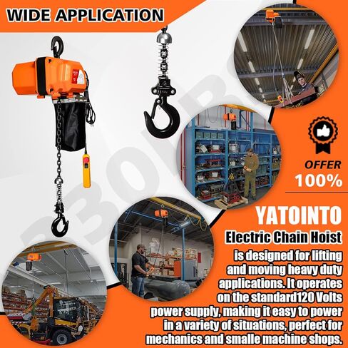 660LBS Electric Chain Hoist, 120V Winch with 5ft Wired Remote Control, Single Phase Overhead Crane Garage Ceiling Pulley Winch Hook Mount, 9.8ft Lift Height, w/Emergency Stop Switch in Kuwait