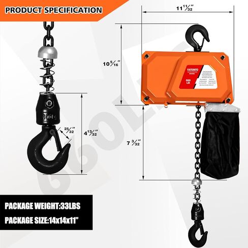 660LBS Electric Chain Hoist, 120V Winch with 5ft Wired Remote Control, Single Phase Overhead Crane Garage Ceiling Pulley Winch Hook Mount, 9.8ft Lift Height, w/Emergency Stop Switch in Kuwait
