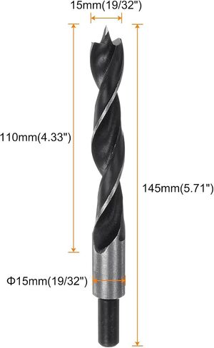 2pcs Brad Point Drill Bits 15mm(19/32") Dia Straight Round Shank Metric Brad Point Spiral Twist Drill Bits for Softwood Hardwood Plywood Plastic Rubber, Black in Saudi Arabia