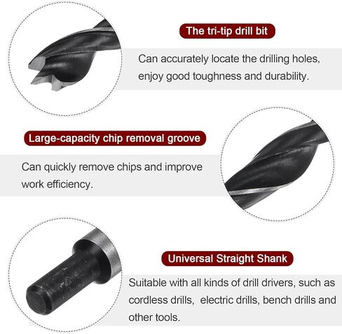 2pcs Brad Point Drill Bits 15mm(19/32") Dia Straight Round Shank Metric Brad Point Spiral Twist Drill Bits for Softwood Hardwood Plywood Plastic Rubber, Black in Saudi Arabia