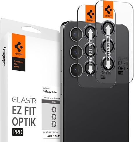 Spigen Camera Lens Screen Protector [GlasTR EZ Fit Optik Pro] Designed for Galaxy S24 [Case Friendly] - Black [2 Pack] in Saudi Arabia
