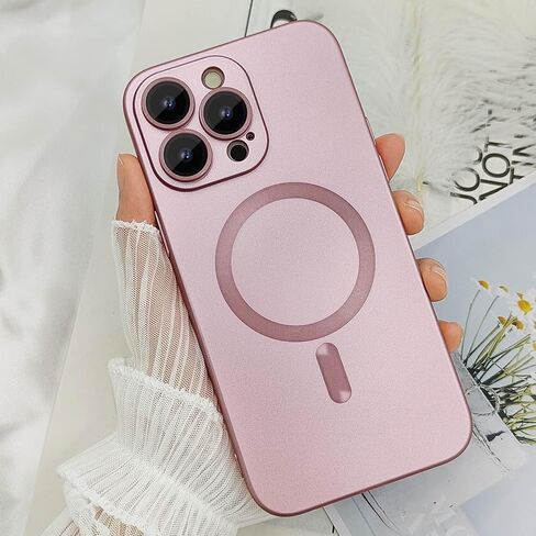 حافظة مغناطيسية لهاتف iPhone 15 Pro Max للنساء، تصميم لامع فاخر ناعم لامع مع واقي عدسة الكاميرا، متوافق مع حافظة Magsafe لهاتف iPhone 15 Pro Max 6.7 بوصة - أبيض in Kuwait