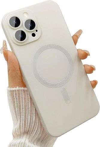 حافظة مغناطيسية لهاتف iPhone 15 Pro Max للنساء، تصميم لامع فاخر ناعم لامع مع واقي عدسة الكاميرا، متوافق مع حافظة Magsafe لهاتف iPhone 15 Pro Max 6.7 بوصة - أبيض in Kuwait