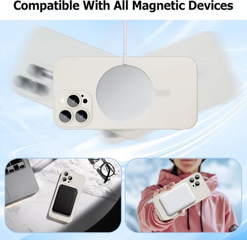 حافظة مغناطيسية لهاتف iPhone 15 Pro Max للنساء، تصميم لامع فاخر ناعم لامع مع واقي عدسة الكاميرا، متوافق مع حافظة Magsafe لهاتف iPhone 15 Pro Max 6.7 بوصة - أبيض in Kuwait