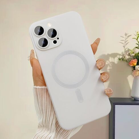 حافظة مغناطيسية لهاتف iPhone 15 Pro Max للنساء، تصميم لامع فاخر ناعم لامع مع واقي عدسة الكاميرا، متوافق مع حافظة Magsafe لهاتف iPhone 15 Pro Max 6.7 بوصة - أبيض in Kuwait