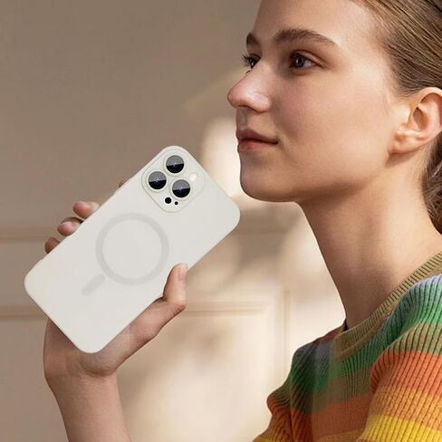 حافظة مغناطيسية لهاتف iPhone 15 Pro Max للنساء، تصميم لامع فاخر ناعم لامع مع واقي عدسة الكاميرا، متوافق مع حافظة Magsafe لهاتف iPhone 15 Pro Max 6.7 بوصة - أبيض in Kuwait