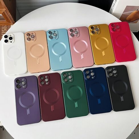 حافظة مغناطيسية لهاتف iPhone 15 Pro Max للنساء، تصميم لامع فاخر ناعم لامع مع واقي عدسة الكاميرا، متوافق مع حافظة Magsafe لهاتف iPhone 15 Pro Max 6.7 بوصة - أبيض in Kuwait
