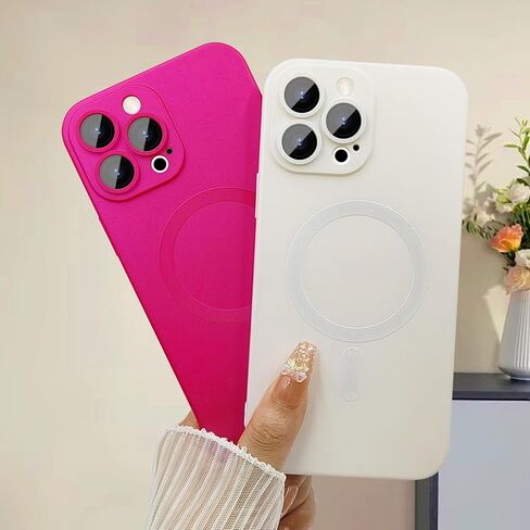 حافظة مغناطيسية لهاتف iPhone 15 Pro Max للنساء، تصميم لامع فاخر ناعم لامع مع واقي عدسة الكاميرا، متوافق مع حافظة Magsafe لهاتف iPhone 15 Pro Max 6.7 بوصة - أبيض in Kuwait