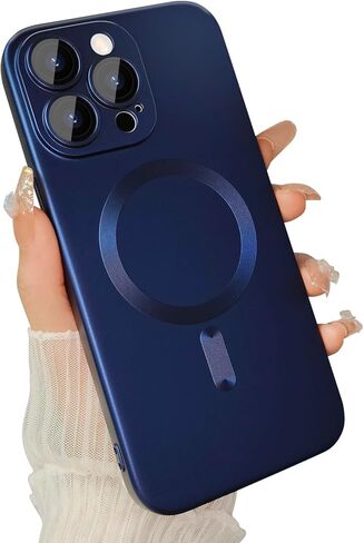حافظة مغناطيسية لهاتف iPhone 15 Pro Max للنساء، تصميم لامع فاخر ناعم لامع مع واقي عدسة الكاميرا، متوافق مع حافظة Magsafe لهاتف iPhone 15 Pro Max 6.7 بوصة - أبيض in Kuwait