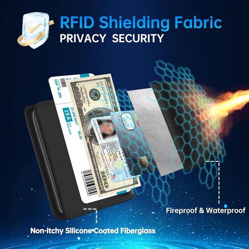 حافظة محفظة مضادة للحريق بحامل جواز السفر للنساء والرجال، حجب RFID، واقي دفتر جواز السفر مقاوم للماء، حافظة حماية باسابورت، فوندا بارا باسابورت، ملحقات السفر (أسود) in Kuwait