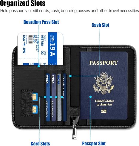 حافظة محفظة مضادة للحريق بحامل جواز السفر للنساء والرجال، حجب RFID، واقي دفتر جواز السفر مقاوم للماء، حافظة حماية باسابورت، فوندا بارا باسابورت، ملحقات السفر (أسود) in Kuwait