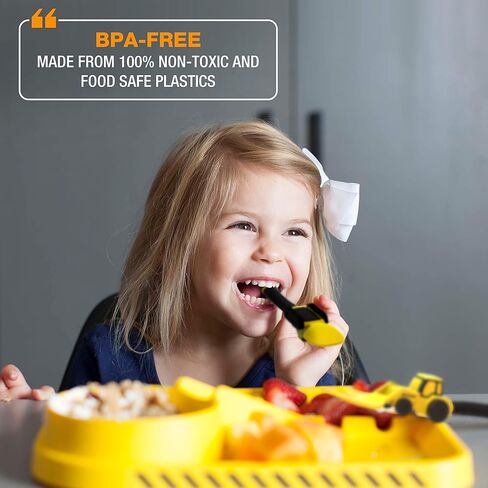 Dinneractive Dining Set for Kids - 3 Piece Construction Themed Toddler Utensils & Toddler Plates - Toddler Forks and Spoons - Kid Plate set in Kuwait