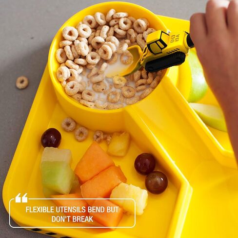 Dinneractive Dining Set for Kids - 3 Piece Construction Themed Toddler Utensils & Toddler Plates - Toddler Forks and Spoons - Kid Plate set in Kuwait