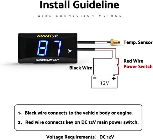 Motorcycle Water Temperature Meter Fahrenheit Thermometer Universal Digital Water Temperature Gauge Super Slim Style Thermometer for Racing Scooter LED Display DC 12V (Blue) in Saudi Arabia