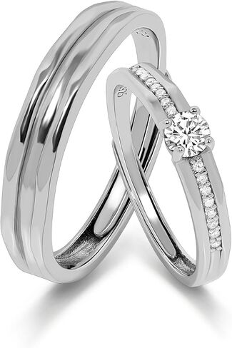 Meissa 925 Stelring Silver Wide Wedding Band for Men Handmade Diamond Ring for Women Matching Promise Rings Size Adjustable Couple Ring Set, Set of Two Rings in Saudi Arabia