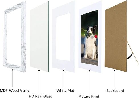 PEALSN 8x10 Picture Frame Set of 2, Made of High Definition Real Glass, Display 5x7 with Mat or 8x10 Without Mat, Photo Frames for Wall Mounting or Table Top Display, Distressed White in Kuwait