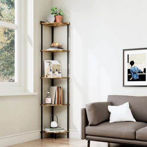 5 Tier Corner Shelf Stand, Industrial 65" Corner Shelves Display Shelf, Wood Tall Shelf Plant Stand, Storage Shelf for for Bathroom, Living Room, Kitchen, Office in Saudi Arabia