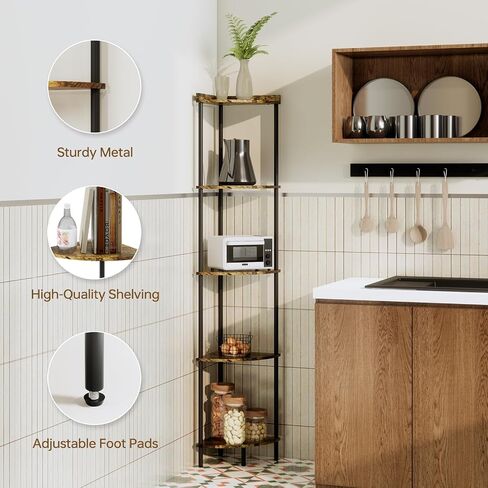 5 Tier Corner Shelf Stand, Industrial 65" Corner Shelves Display Shelf, Wood Tall Shelf Plant Stand, Storage Shelf for for Bathroom, Living Room, Kitchen, Office in Saudi Arabia