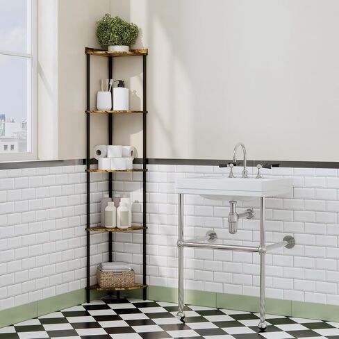 5 Tier Corner Shelf Stand, Industrial 65" Corner Shelves Display Shelf, Wood Tall Shelf Plant Stand, Storage Shelf for for Bathroom, Living Room, Kitchen, Office in Saudi Arabia