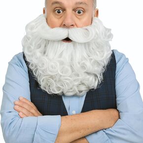 TWAYFEL Grey Fake Beard for Wizard Cosplay Realistic Gray Curly Mustache Halloween Costume Facial Hair Accessory 8 Inches in Kuwait