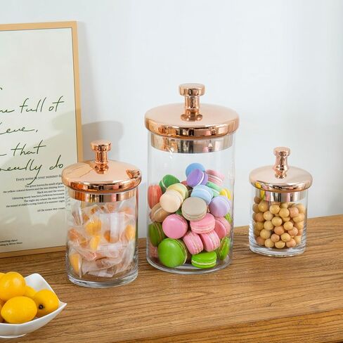 MyGift 6 Piece Clear Glass Apothecary Jar Set with Clear Lid - Decorative Kitchen and Bath Storage Canisters, Wedding Centerpiece Jars, Candy Buffet with Lids in Kuwait