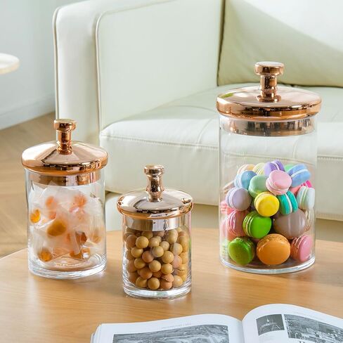 MyGift 6 Piece Clear Glass Apothecary Jar Set with Clear Lid - Decorative Kitchen and Bath Storage Canisters, Wedding Centerpiece Jars, Candy Buffet with Lids in Kuwait