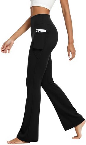 Womens Flare Yoga Pants with Pockets High Waist Tummy Control Flared Leggings Bell Bottom Gym Workout Leggings in Kuwait