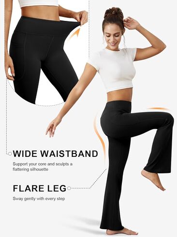 Womens Flare Yoga Pants with Pockets High Waist Tummy Control Flared Leggings Bell Bottom Gym Workout Leggings in Kuwait
