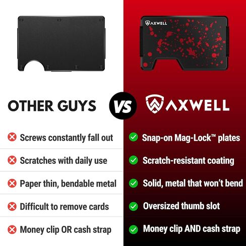 Axwell Slim Minimalist Wallet للرجال - RFID حظر حامل بطاقة الجيب الأمامي - محفظة معدنية تكتيكية مع مقطع المال وحزام نقدي (قاتل) in Saudi Arabia