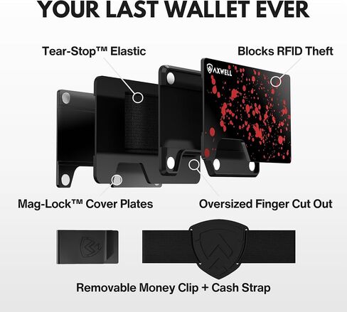 Axwell Slim Minimalist Wallet للرجال - RFID حظر حامل بطاقة الجيب الأمامي - محفظة معدنية تكتيكية مع مقطع المال وحزام نقدي (قاتل) in Saudi Arabia