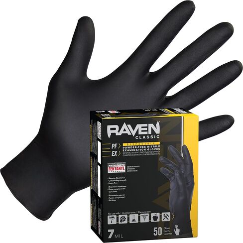 10 Pack SAS Safety 66517 Raven 6 mil Black Nitrile Disposable Gloves 7 Mil - Medium (10 boxes of 100 each) in Saudi Arabia