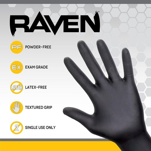 10 Pack SAS Safety 66517 Raven 6 mil Black Nitrile Disposable Gloves 7 Mil - Medium (10 boxes of 100 each) in Saudi Arabia