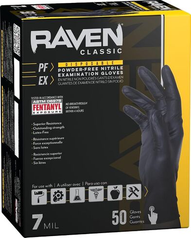 10 Pack SAS Safety 66517 Raven 6 mil Black Nitrile Disposable Gloves 7 Mil - Medium (10 boxes of 100 each) in Saudi Arabia