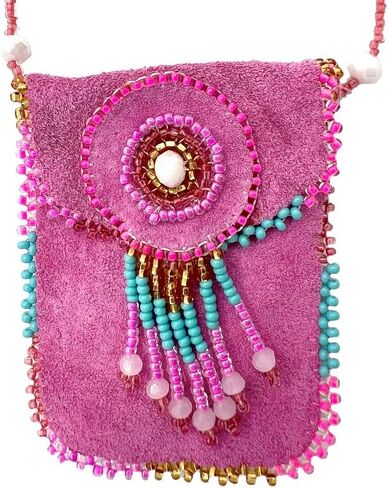 Mia Jewel Shop Authentic Leather Suede Medicine Pouch Seed Bead Fringe Dangle Necklace - Womens Fashion Handmade Bags Boho Travel Accessories in Saudi Arabia