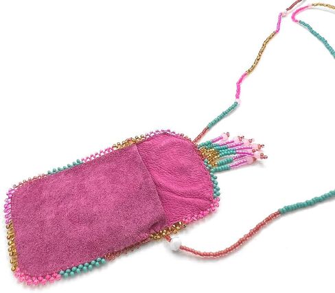 Mia Jewel Shop Authentic Leather Suede Medicine Pouch Seed Bead Fringe Dangle Necklace - Womens Fashion Handmade Bags Boho Travel Accessories in Saudi Arabia